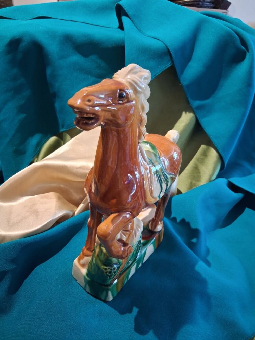Vintage Chinese Tang Dynasty Style Sancai Glaze Ceramic Horse Figurine